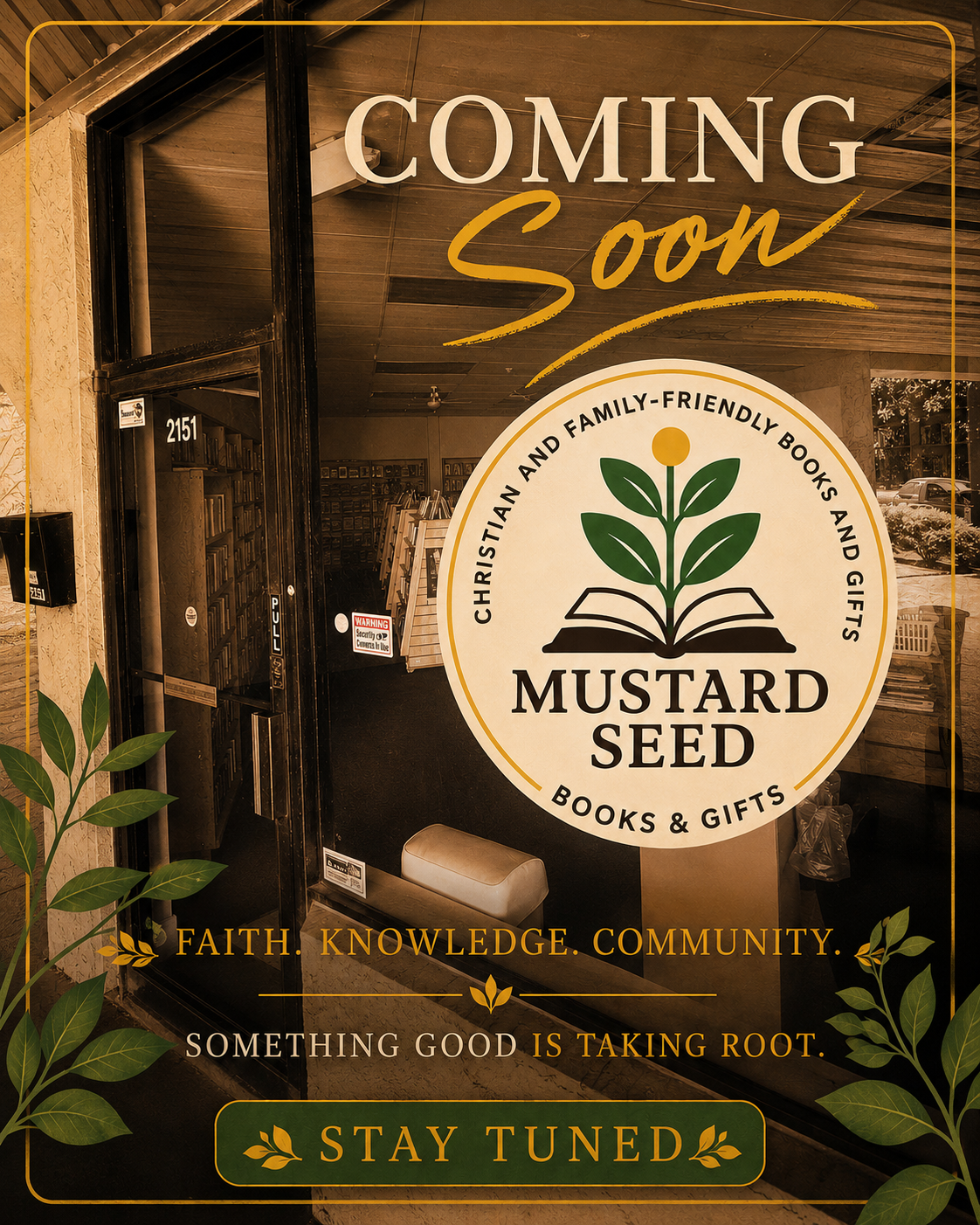 Mustard Seed Books & Gifts — Coming Soon poster